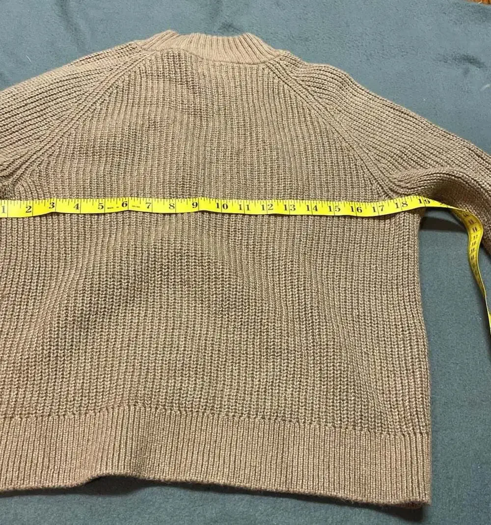 J.Crew Rib-Knit Mockneck Sweater Size M Tan Cotton Blend Button Shoulder